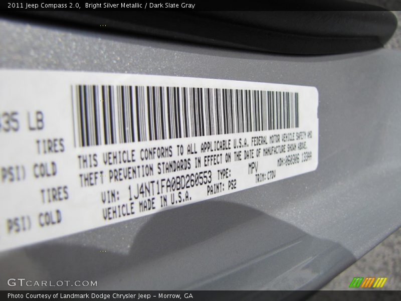 Bright Silver Metallic / Dark Slate Gray 2011 Jeep Compass 2.0