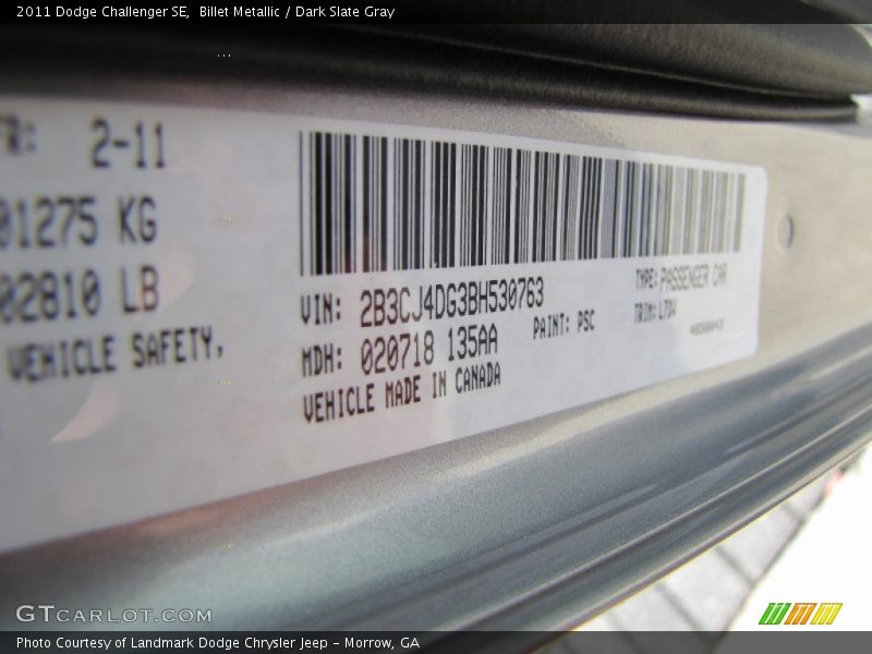 Billet Metallic / Dark Slate Gray 2011 Dodge Challenger SE