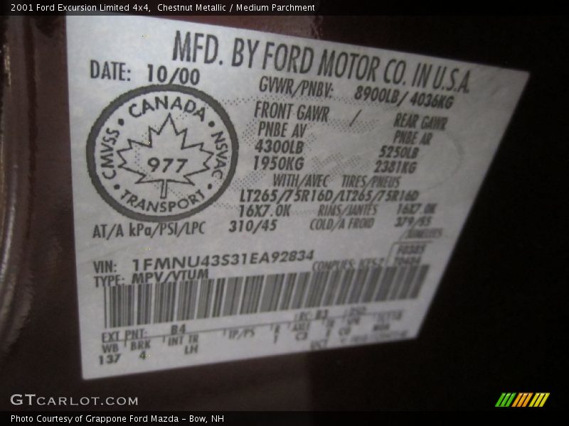 Chestnut Metallic / Medium Parchment 2001 Ford Excursion Limited 4x4