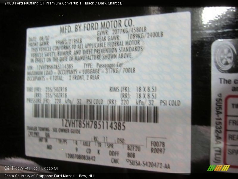 Black / Dark Charcoal 2008 Ford Mustang GT Premium Convertible