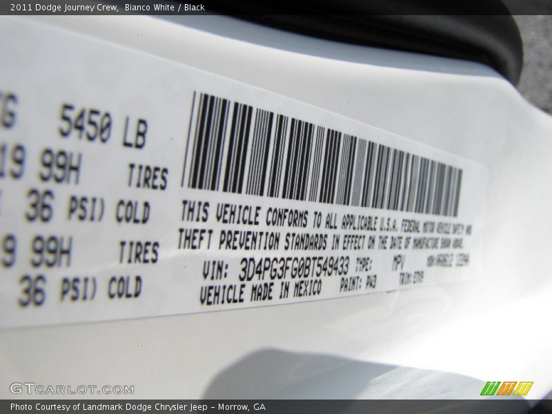 Bianco White / Black 2011 Dodge Journey Crew