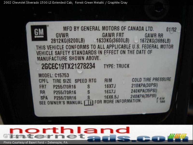 Forest Green Metallic / Graphite Gray 2002 Chevrolet Silverado 1500 LS Extended Cab