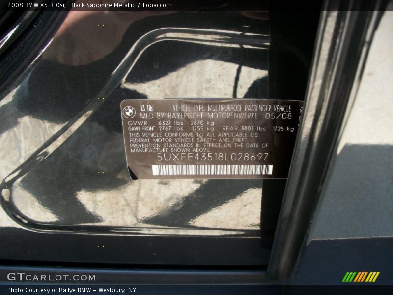 Black Sapphire Metallic / Tobacco 2008 BMW X5 3.0si