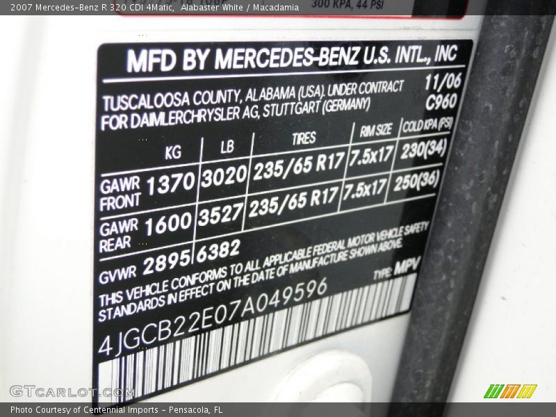 2007 R 320 CDI 4Matic Alabaster White Color Code 960