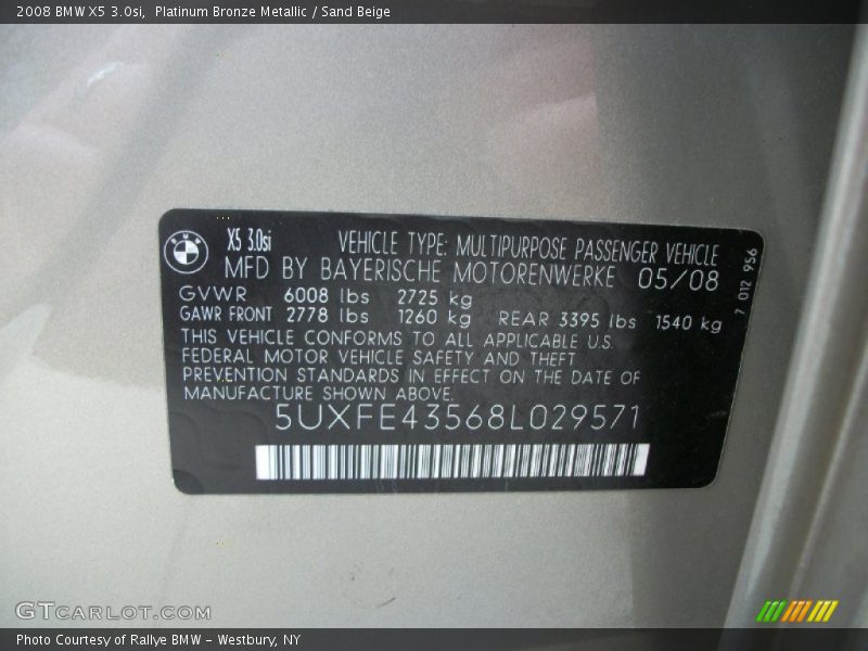 Platinum Bronze Metallic / Sand Beige 2008 BMW X5 3.0si