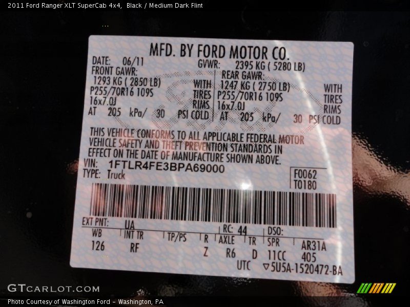 Black / Medium Dark Flint 2011 Ford Ranger XLT SuperCab 4x4
