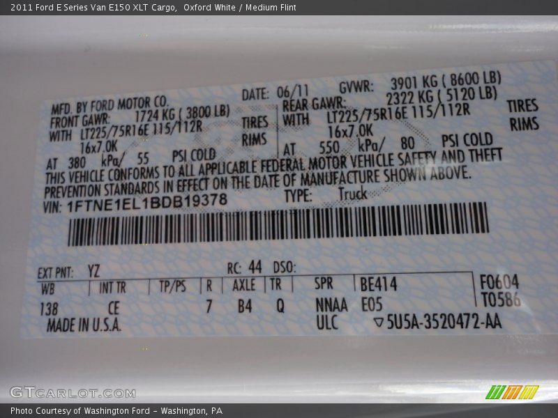 Oxford White / Medium Flint 2011 Ford E Series Van E150 XLT Cargo