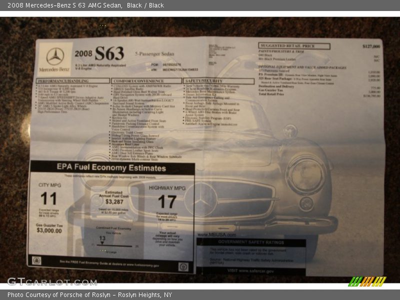  2008 S 63 AMG Sedan Window Sticker
