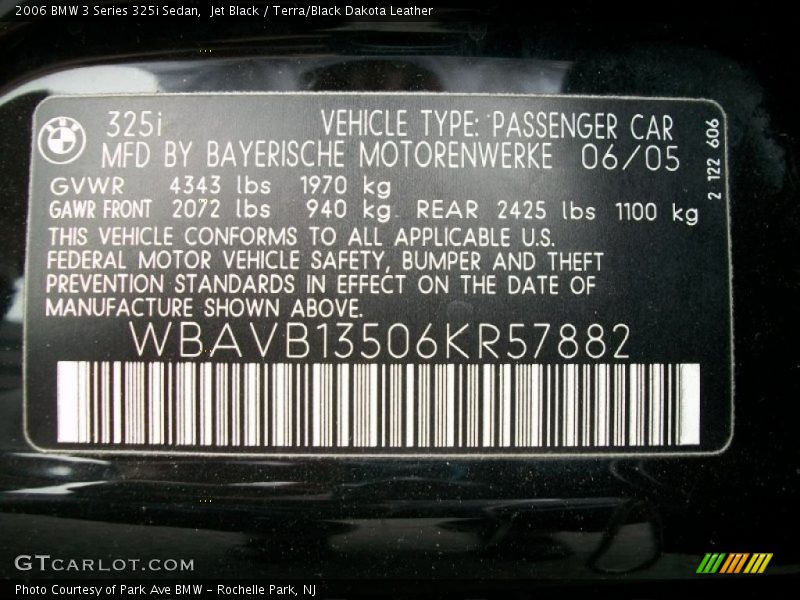 Jet Black / Terra/Black Dakota Leather 2006 BMW 3 Series 325i Sedan