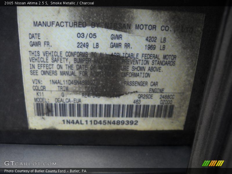 Smoke Metallic / Charcoal 2005 Nissan Altima 2.5 S