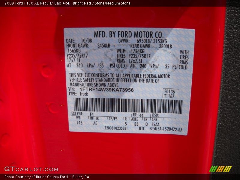 Bright Red / Stone/Medium Stone 2009 Ford F150 XL Regular Cab 4x4