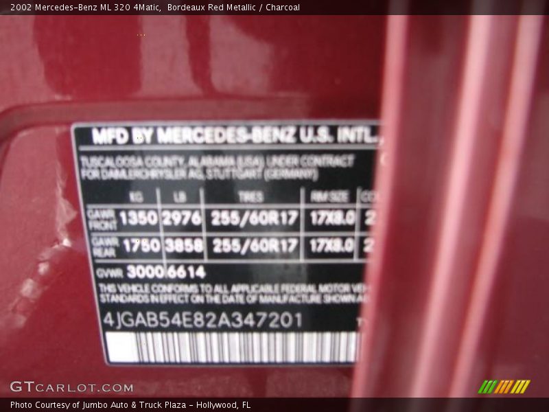Bordeaux Red Metallic / Charcoal 2002 Mercedes-Benz ML 320 4Matic