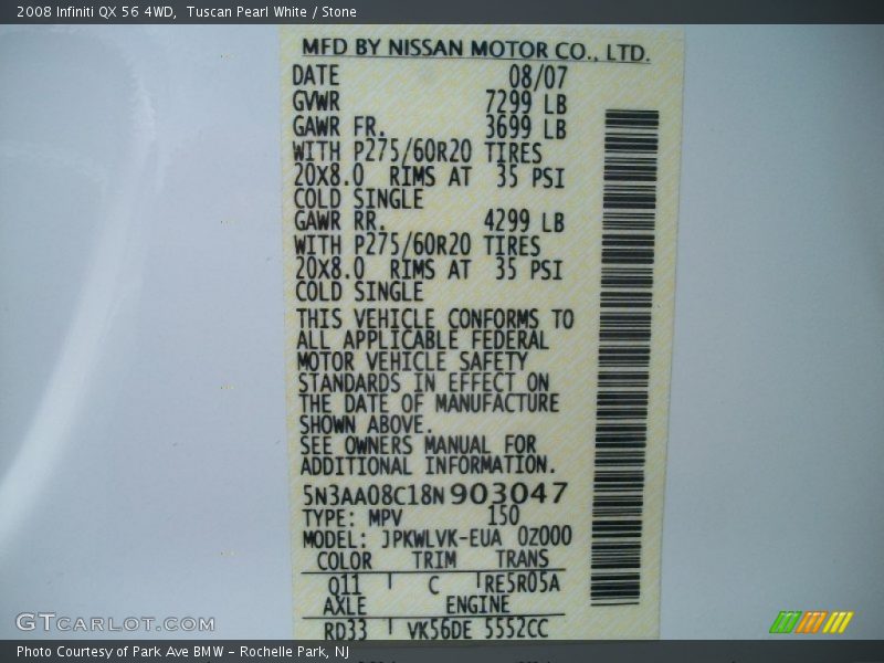 Tuscan Pearl White / Stone 2008 Infiniti QX 56 4WD