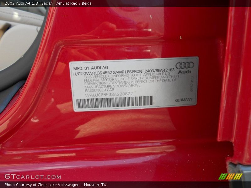 Amulet Red / Beige 2003 Audi A4 1.8T Sedan