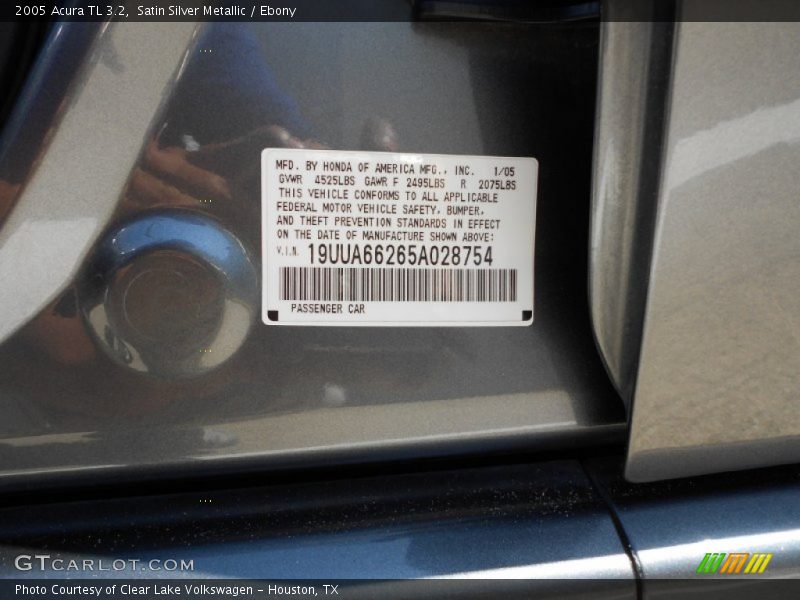Satin Silver Metallic / Ebony 2005 Acura TL 3.2