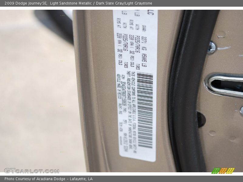 Light Sandstone Metallic / Dark Slate Gray/Light Graystone 2009 Dodge Journey SE