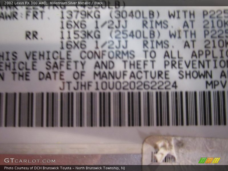 Millennium Silver Metallic / Black 2002 Lexus RX 300 AWD