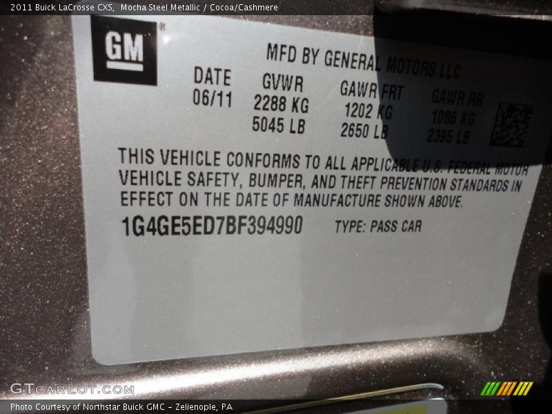 Mocha Steel Metallic / Cocoa/Cashmere 2011 Buick LaCrosse CXS