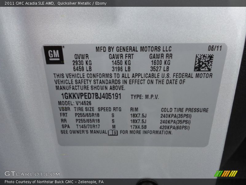 Quicksilver Metallic / Ebony 2011 GMC Acadia SLE AWD