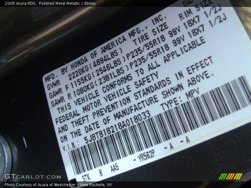 Polished Metal Metallic / Ebony 2008 Acura RDX