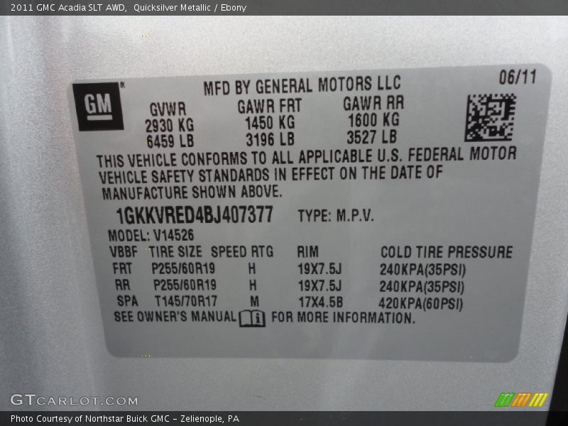 Quicksilver Metallic / Ebony 2011 GMC Acadia SLT AWD