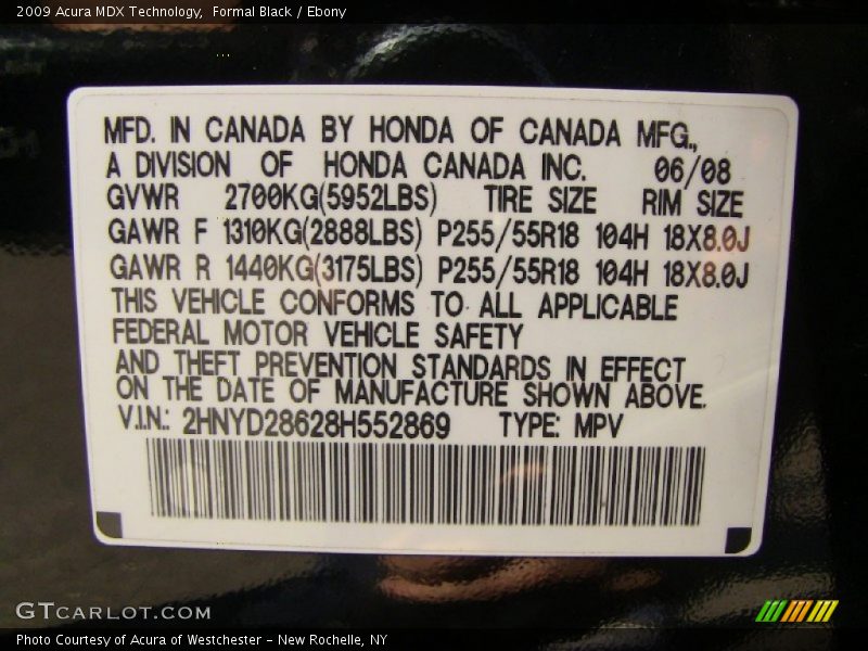 Formal Black / Ebony 2009 Acura MDX Technology