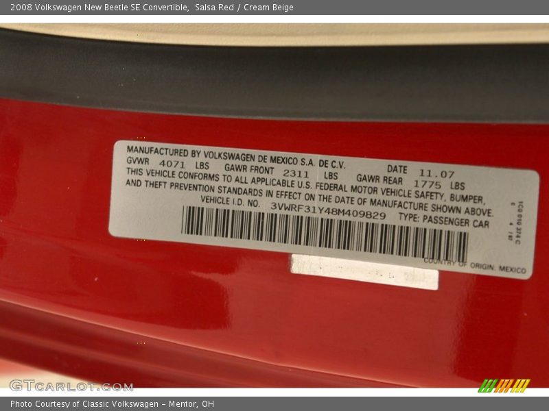 Salsa Red / Cream Beige 2008 Volkswagen New Beetle SE Convertible
