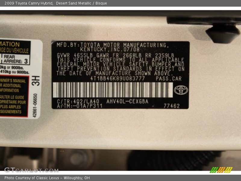 Desert Sand Metallic / Bisque 2009 Toyota Camry Hybrid