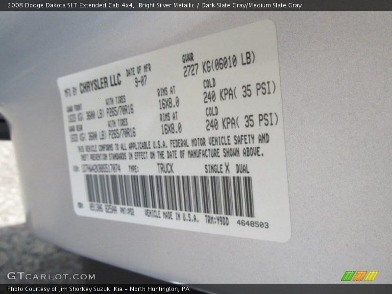 Bright Silver Metallic / Dark Slate Gray/Medium Slate Gray 2008 Dodge Dakota SLT Extended Cab 4x4