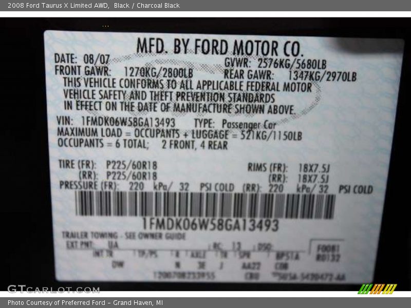Black / Charcoal Black 2008 Ford Taurus X Limited AWD
