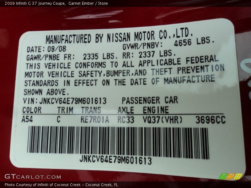 Garnet Ember / Stone 2009 Infiniti G 37 Journey Coupe