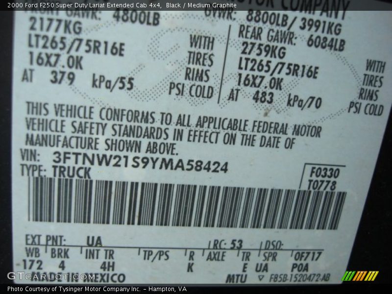 Black / Medium Graphite 2000 Ford F250 Super Duty Lariat Extended Cab 4x4