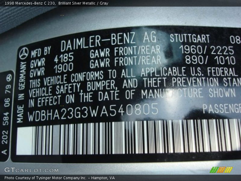 Info Tag of 1998 C 230