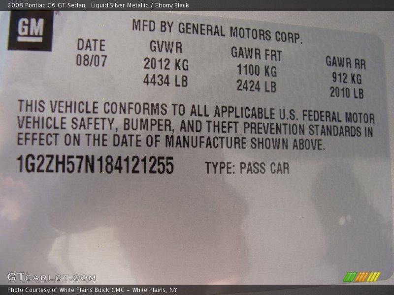 Liquid Silver Metallic / Ebony Black 2008 Pontiac G6 GT Sedan
