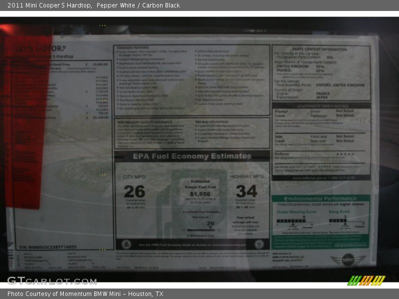 Pepper White / Carbon Black 2011 Mini Cooper S Hardtop