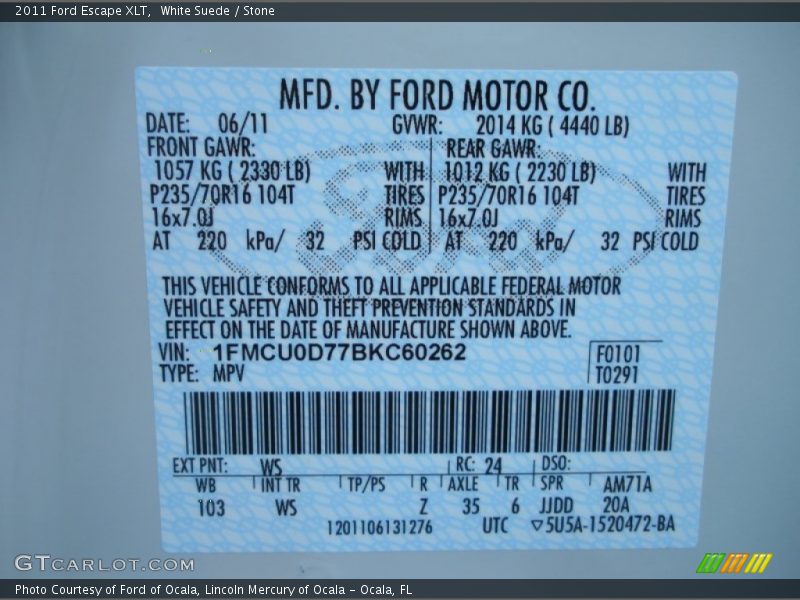 White Suede / Stone 2011 Ford Escape XLT