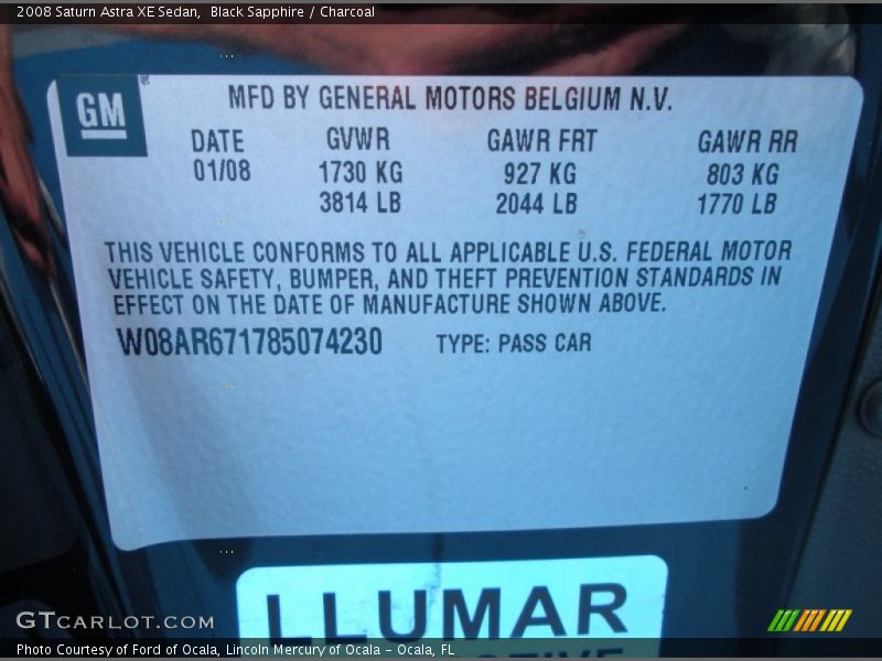 Black Sapphire / Charcoal 2008 Saturn Astra XE Sedan