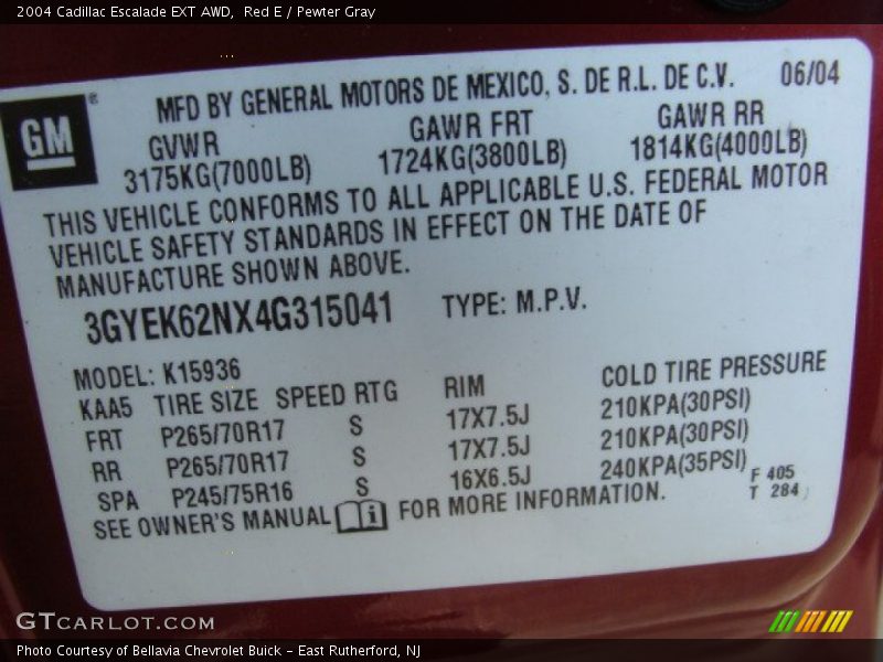 Red E / Pewter Gray 2004 Cadillac Escalade EXT AWD