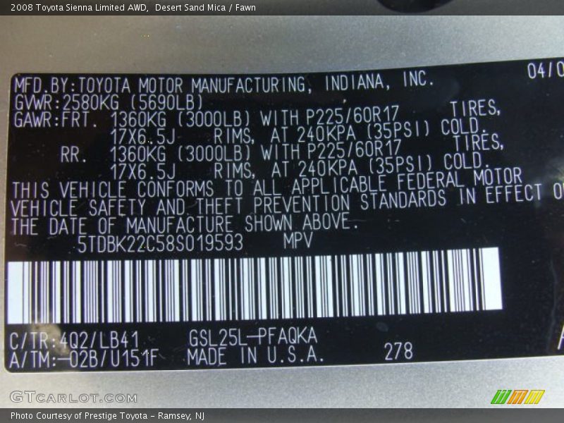 Desert Sand Mica / Fawn 2008 Toyota Sienna Limited AWD