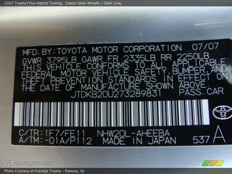 Classic Silver Metallic / Dark Gray 2007 Toyota Prius Hybrid Touring