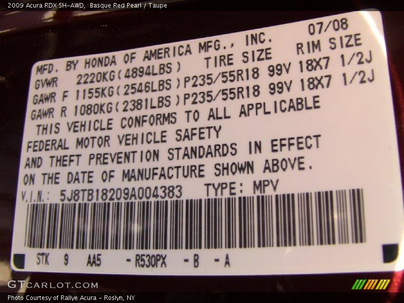 Basque Red Pearl / Taupe 2009 Acura RDX SH-AWD