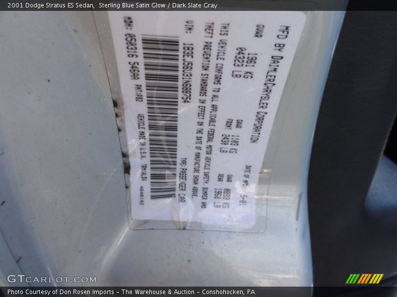 2001 Stratus ES Sedan Sterling Blue Satin Glow Color Code PB2