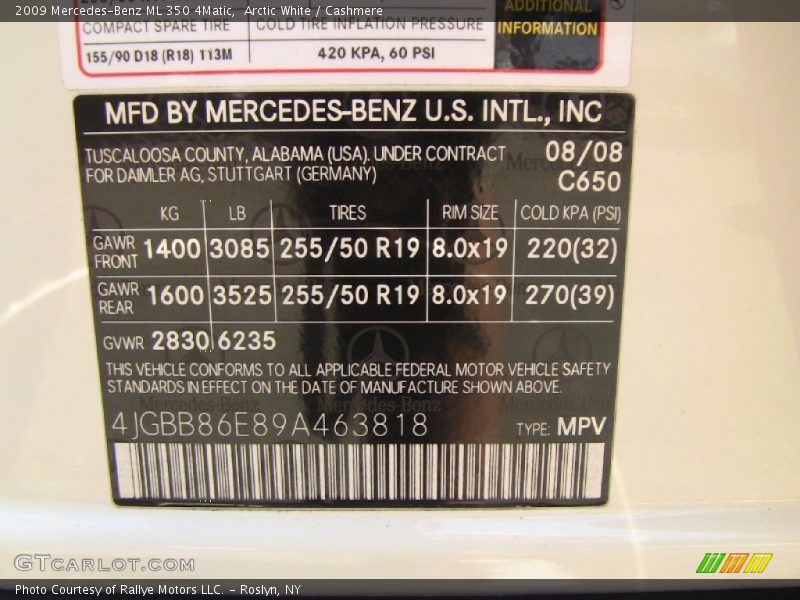 Arctic White / Cashmere 2009 Mercedes-Benz ML 350 4Matic