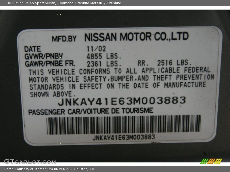 Diamond Graphite Metallic / Graphite 2003 Infiniti M 45 Sport Sedan