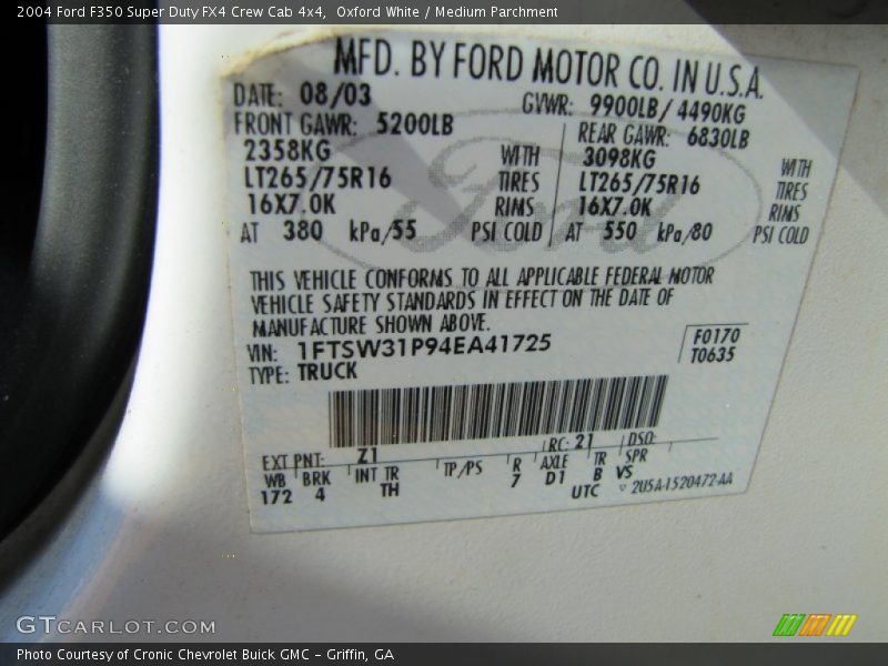 Oxford White / Medium Parchment 2004 Ford F350 Super Duty FX4 Crew Cab 4x4