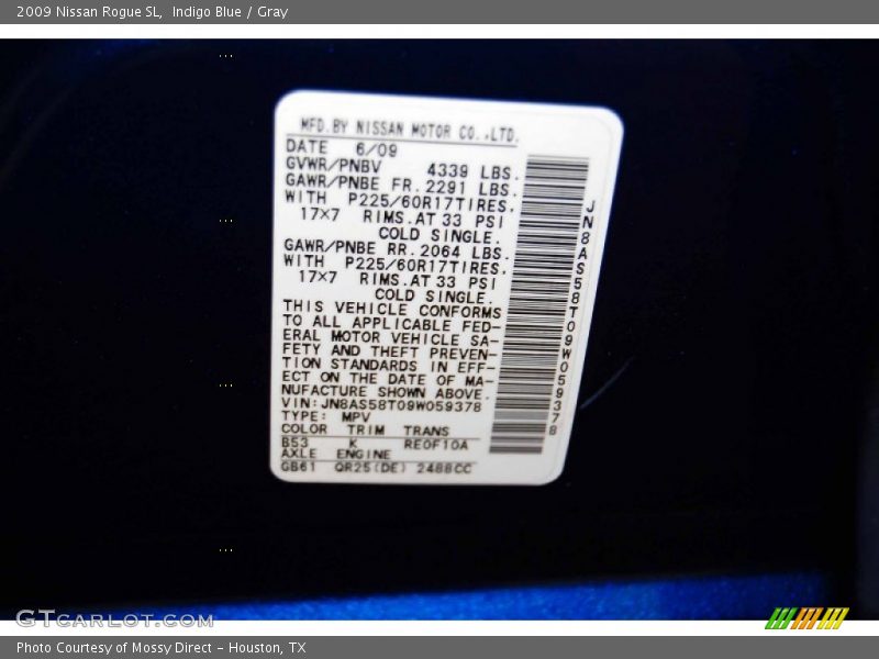 Indigo Blue / Gray 2009 Nissan Rogue SL