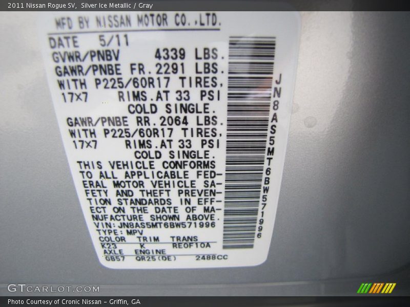 Silver Ice Metallic / Gray 2011 Nissan Rogue SV