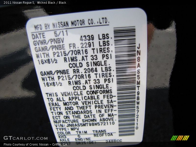 Wicked Black / Black 2011 Nissan Rogue S