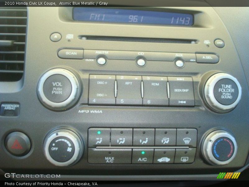 Atomic Blue Metallic / Gray 2010 Honda Civic LX Coupe