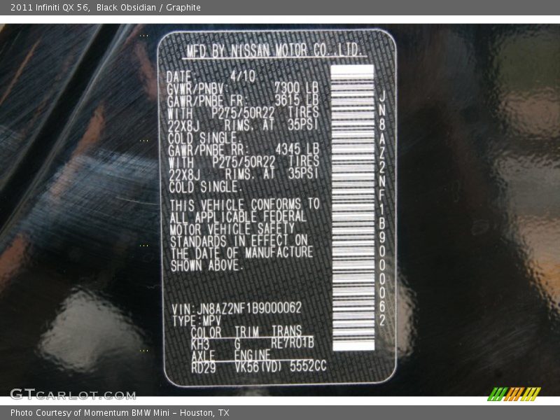 Black Obsidian / Graphite 2011 Infiniti QX 56